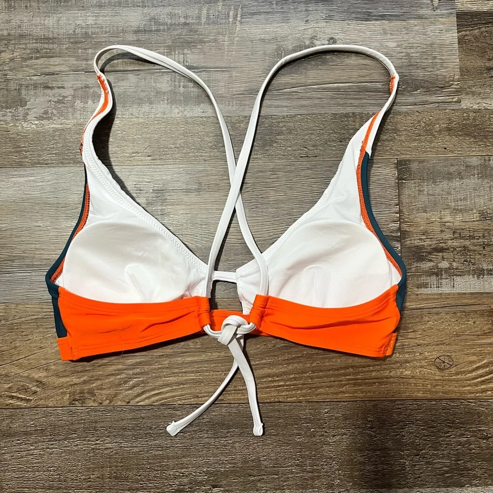 Cupshe Colorblock Bikini Teal‎ Orange and White Top S-M Bottom M-L